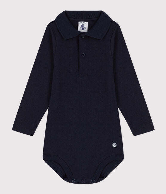 Babies' Long-Sleeved Cotton Bodysuit With Polo Shirt Collar | baby boy | bodysuits | collar | cotton | daywear | Long-Sleeved | petit bateau | petitbateau | Polo Shirt