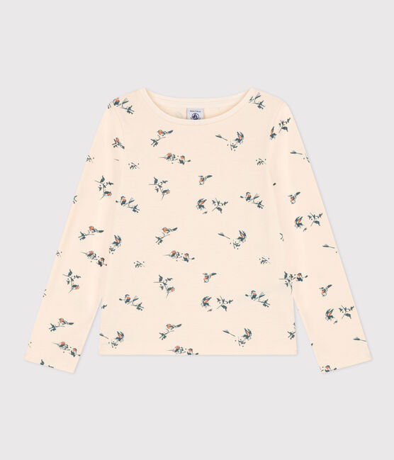 Girls Long - Sleeved Floral Print Cotton T-Shirt | cotton | daywear | girls | petit bateau | T-shirt | tops