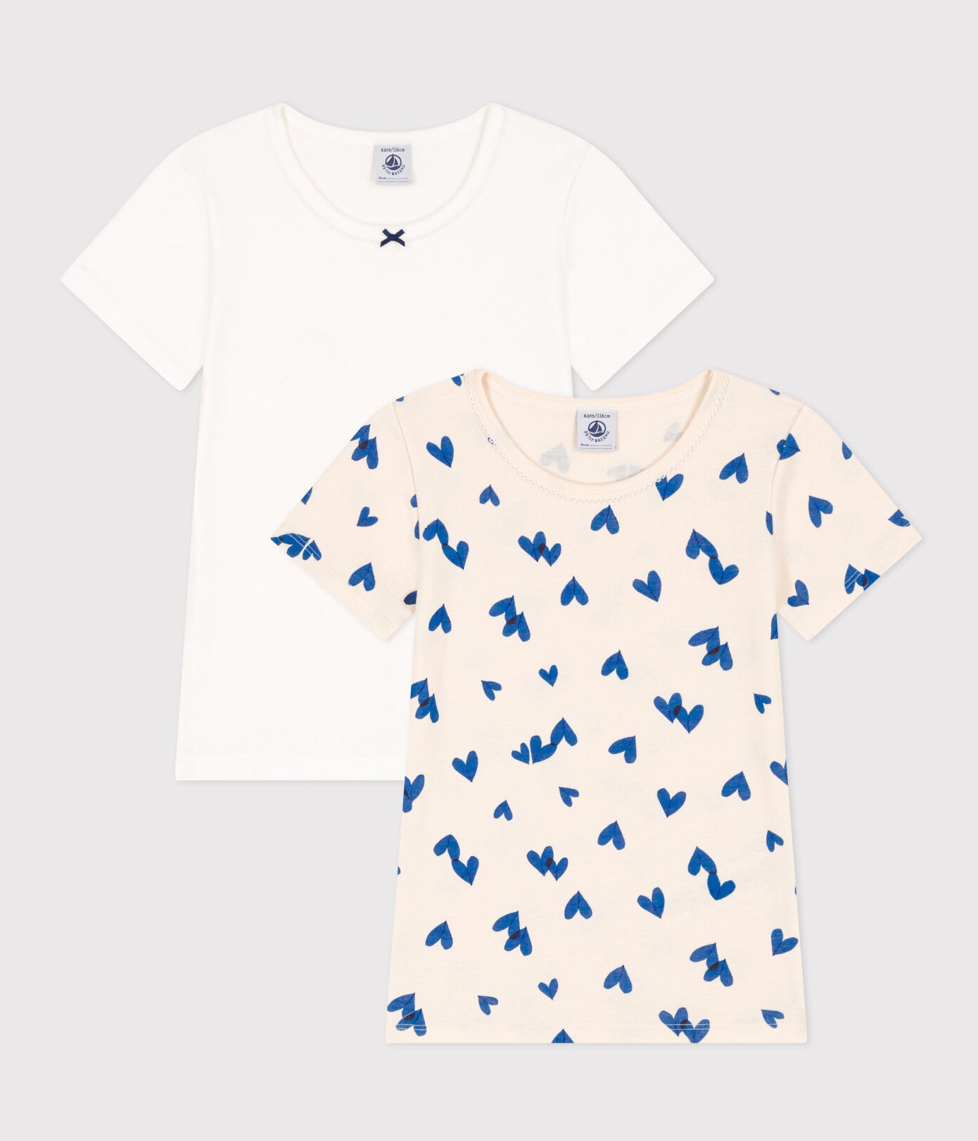 Girls' Heart Short-Sleeved Cotton T-Shirts - 2-Pack | Boys'/Girls' Undershirt | cotton | daywear | girls | petit bateau | petitbateau | undershirt | undershirts