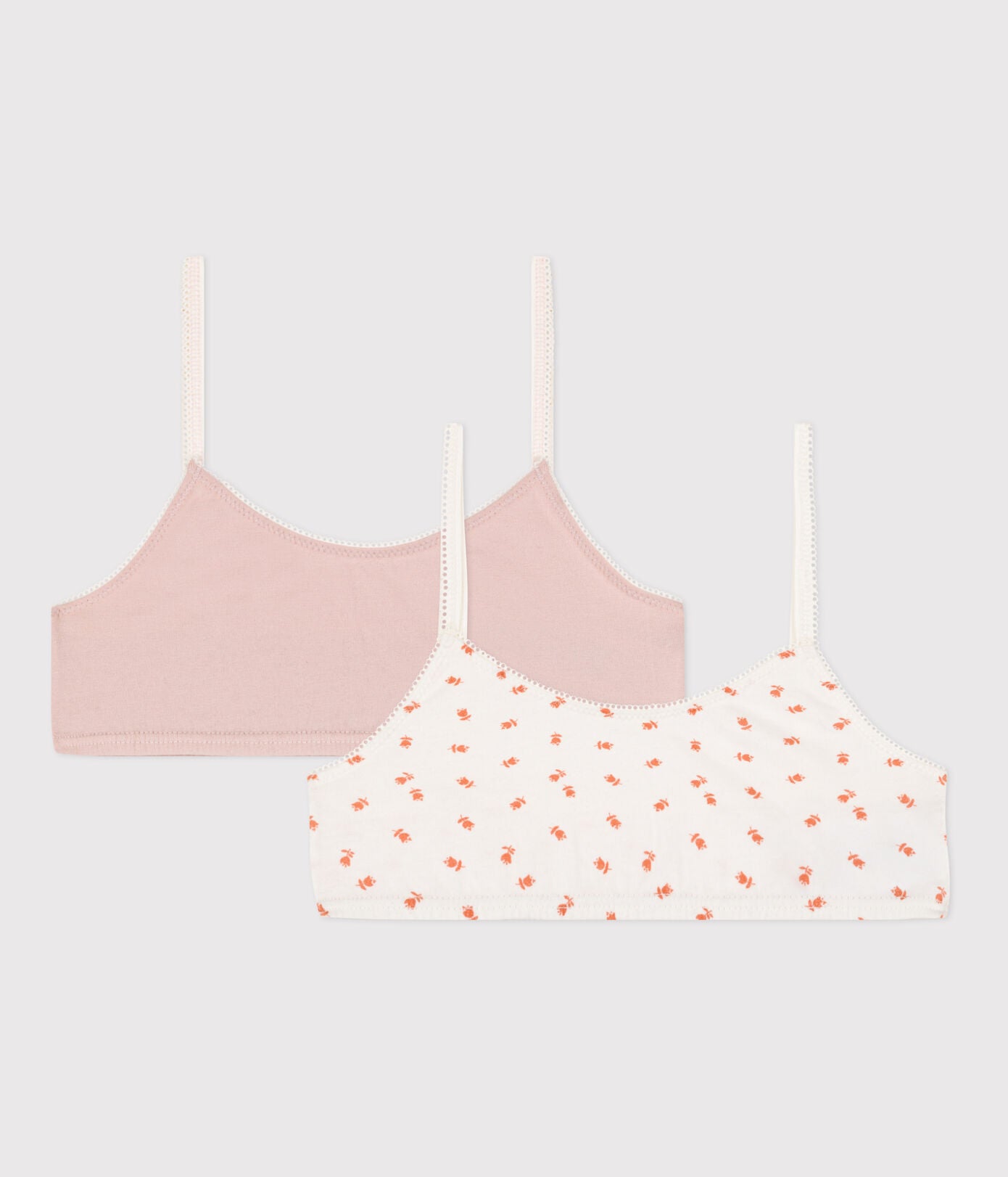 Girls' Flower Cotton And Elastane Bralettes - 2-Pack | bras | cotton | Elastane Bralettes | girls | petit bateau | petitbateau