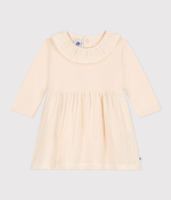 Babies' Long-Sleeved Dual Material Dress | babies | BABIES' LONG-SLEEVED | baby girl | baby girls | cotton | COTTON DRESS | daywear | dress | dresses | petit bateau | petitbateau