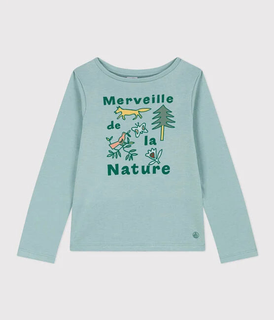 Girls Long-Sleeved Cotton T-Shirt | cotton | daywear | girls | long sleeve top | petit bateau | tops | WINTER