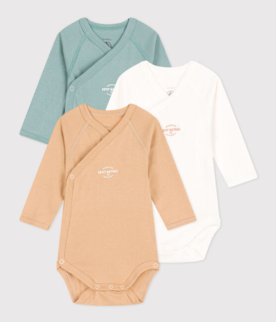 Long-Sleeved Wrapover Cotton 130 Spring  Bodysuits -3-Pack | 100% Cotton | baby boy | baby girl | cotton | newbaby | newborn | petit bateau | undershirts | Unisex | Wrapover