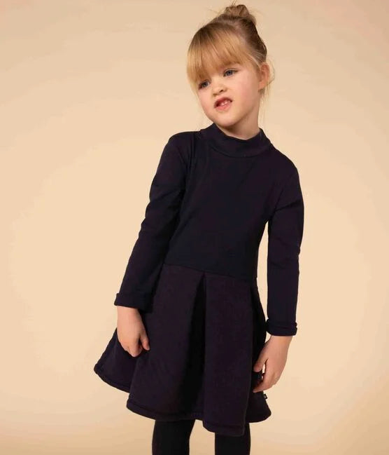 Girls Long-Sleeved Plain Dress | cotton | daywear | dress | dresses | girls | Long-Sleeved | petit bateau | Plain | WINTER