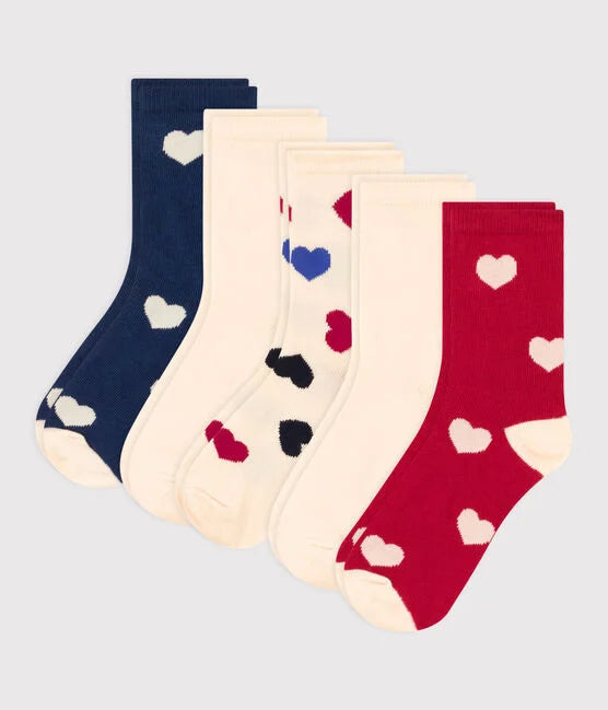 Children's Unisex Heart Patterned Socks - 5-Pack | - 5-Pack | - Pack Of 5 | accessories | cotton | girls | Girls' socks | petit bateau | petitbateau | SOCKS