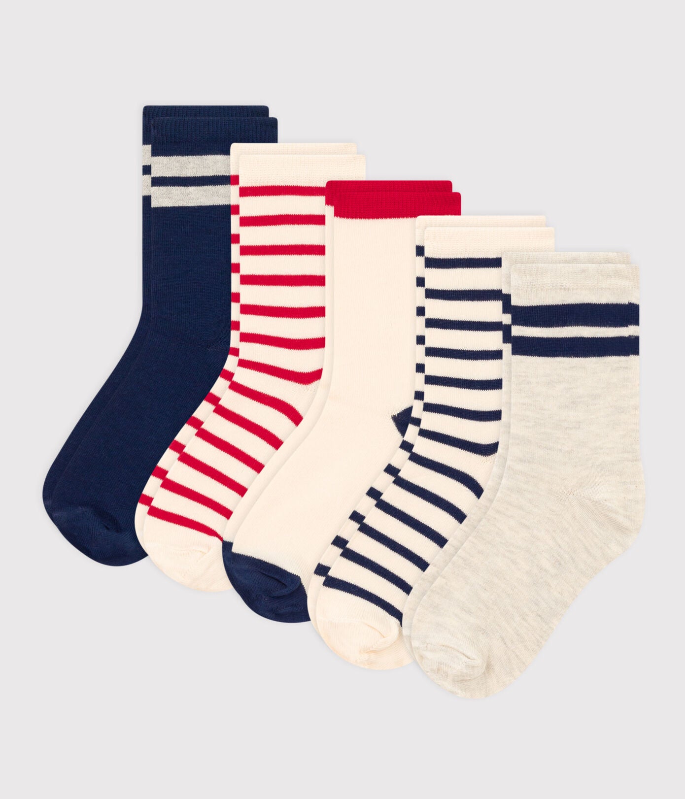 Children's Unisex Blue White Red Socks  -5- Pack | cotton | petit bateau | petitbateau | Socks  -5- Pack | Unisex