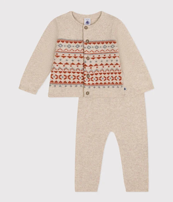 Babies' Patterned Knit Outfit (warm) | baby boy | baby girl | cotton | daywear | Knit | Outfit | Patterned | petit bateau | petitbateau | Unisex | WINTER | wool