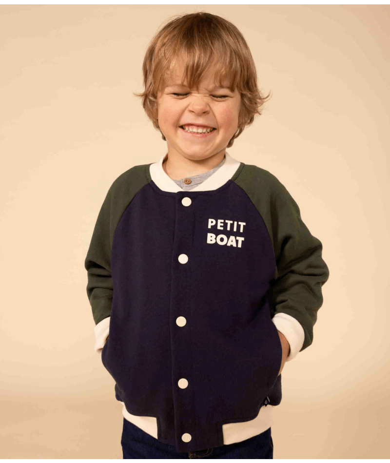 Boys' Fleece Baseball Jacket | boys | cotton | daywear | jacket | jackets | petit bateau | petitbateau | Unisex