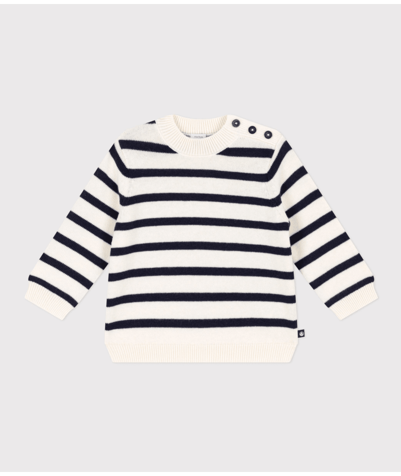 Babies' Cotton/Wool Breton Striped Pullover | baby boy | baby girl | cotton | daywear | petit bateau | petitbateau | Unisex | WINTER | wool | Wool and Cotton Pullover