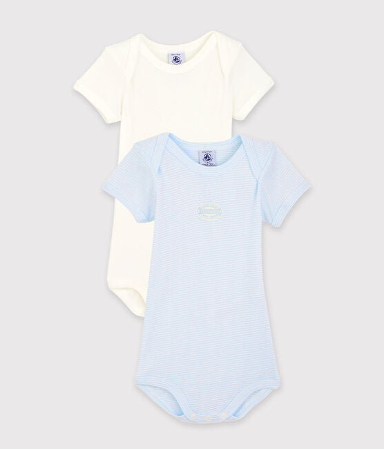 Babies' Pinstriped Short-Sleeved Organic Cotton Bodysuit - 2-Pack | COTTON BODYSUITS | ORGANIC COTTON PYJAMAS | petit bateau | petitbateau | undershirt | undershirts