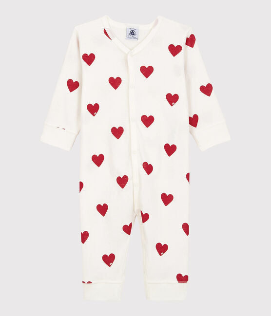 Babies' Red Heart Pattern Footless Organic Cotton Sleepsuit | BODYSUIT | ORGANIC COTTON | petit bateau | petitbateau | SAILOR STRIPED