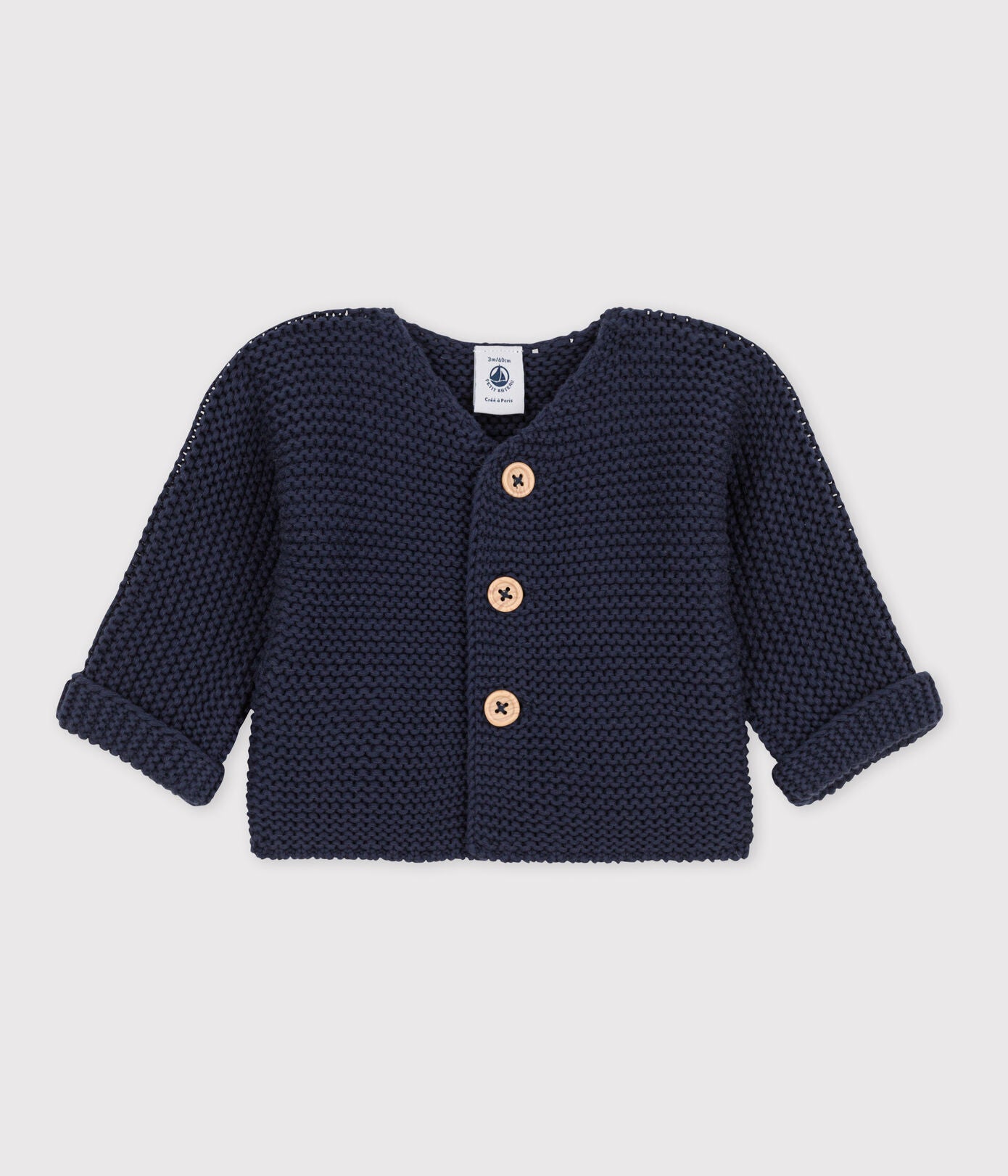 Babies' Moss Stitch Cotton Cardigan | baby boy | baby girl | cardigan | cotton | daywear | navy | petit bateau | petitbateau | winter