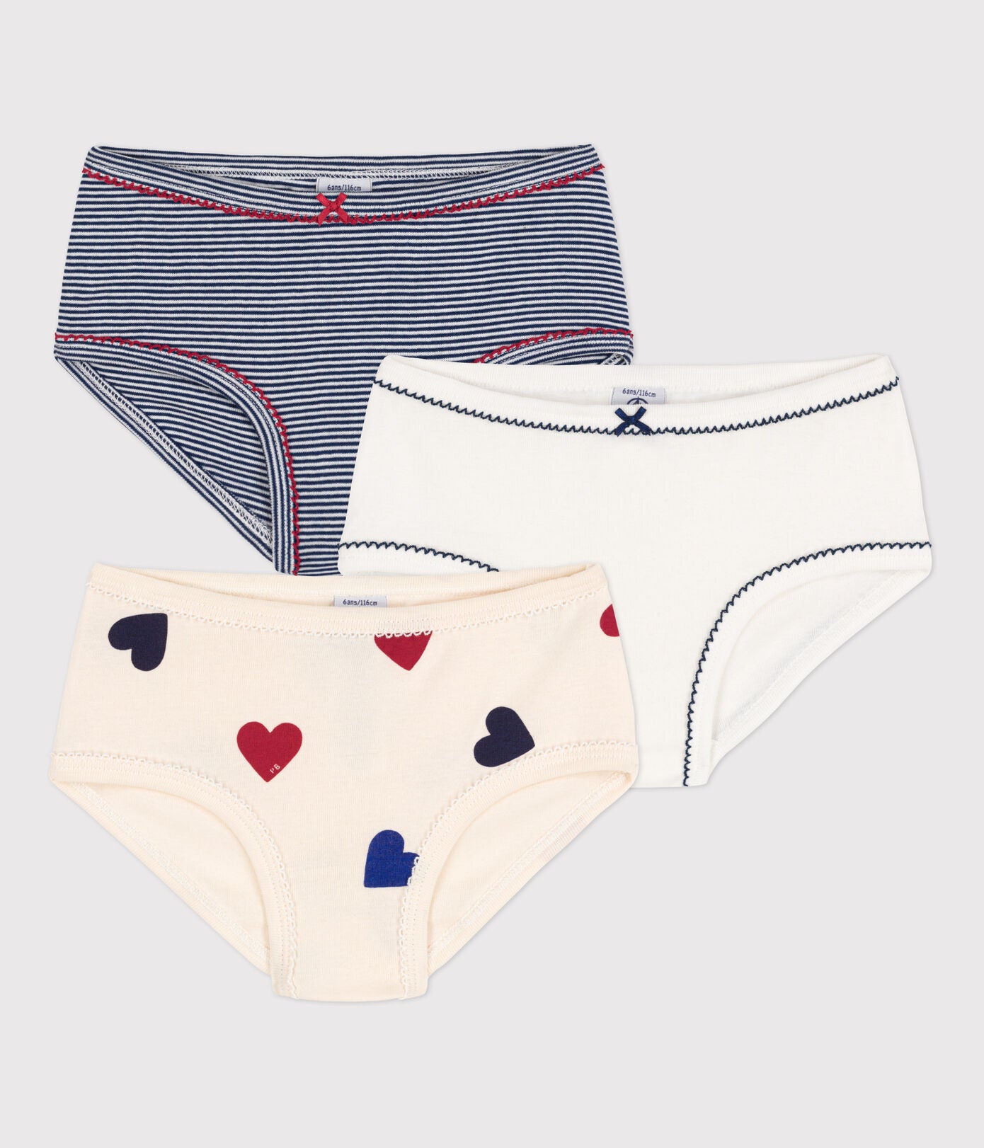 Girls' Heart Patterned Cotton Briefs - 3 Pack | HEARTS | petit bateau | petitbateau