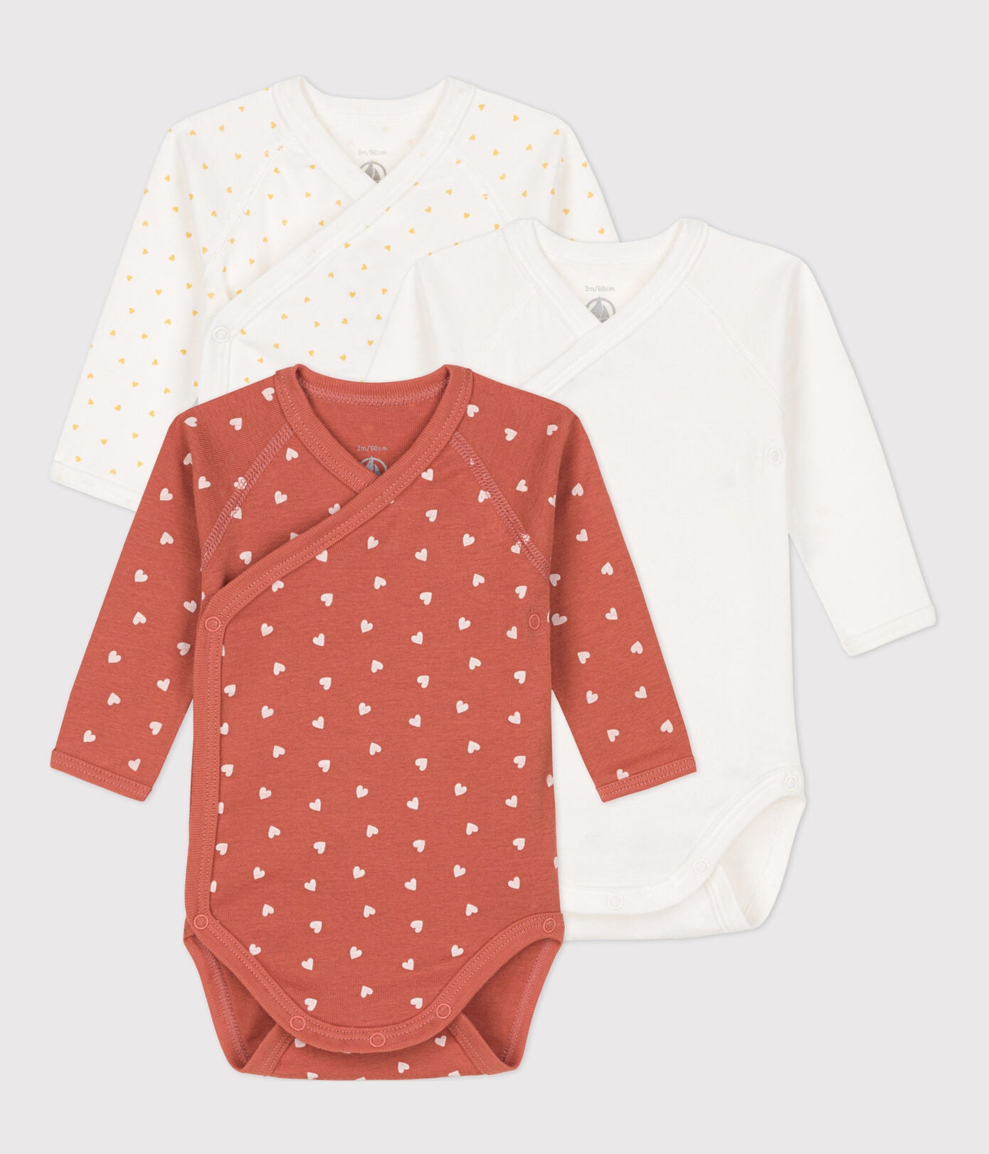 Babies' Long-Sleeved Cotton Bodysuits - 3-Pack | 100% Cotton | baby girl | baby girl body suits | baby girls | cotton | girls | kimono | Organic Cotton | petit bateau | petitbateau