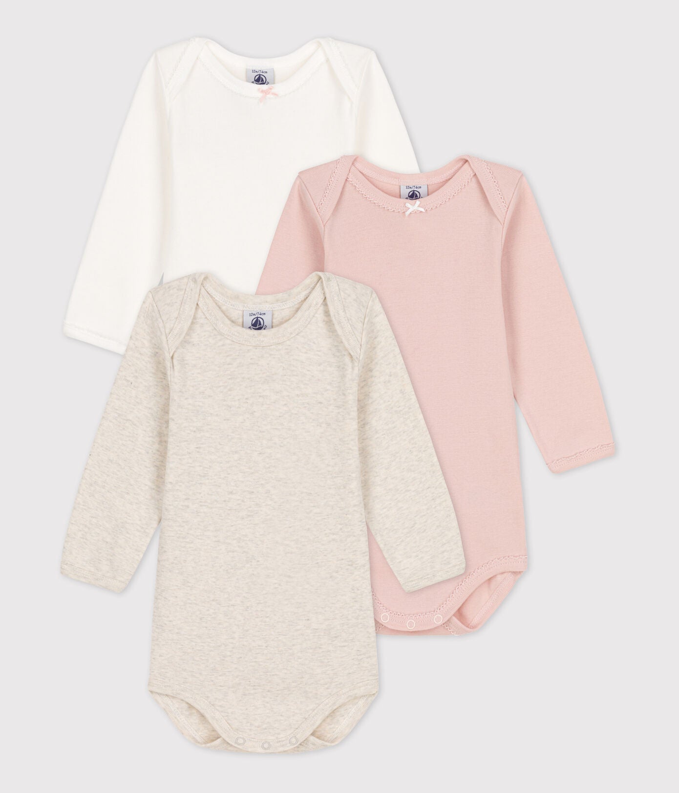 Babies' Long-Sleeved Cotton BodySuits 3-Pack | petit bateau | petitbateau