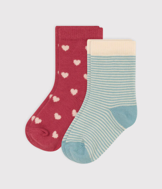 Babies' cotton jersey Heart Patterned Socks - 2-Pack | baby girl | cotton | cotton jersey socks | daywear | Girls' socks | petit bateau | petitbateau | SOCKS | socks girls