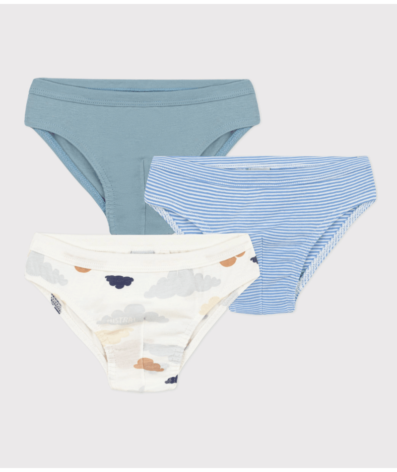 Boys' Cloud Patterned Cotton Briefs - 3-Pack | 100% Cotton | boys | cotton | Organic Cotton | petit bateau | petitbateau | slips | underwear