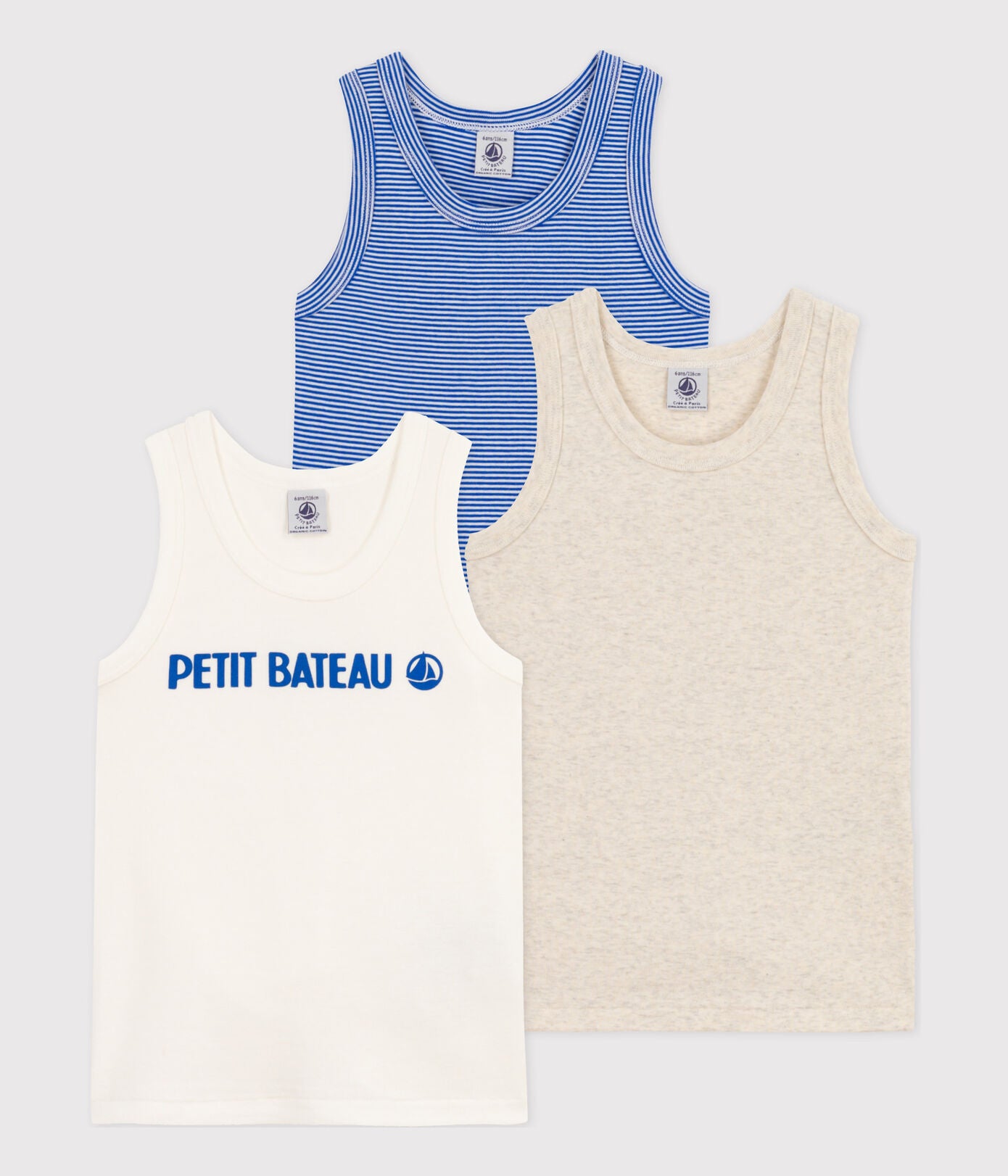 Boys' Petit Bateau Cotton Vests - 3-Pack | boys | Boys'/Girls' Undershirt | cotton | daywear | petit bateau | petitbateau | undershirt | undershirts