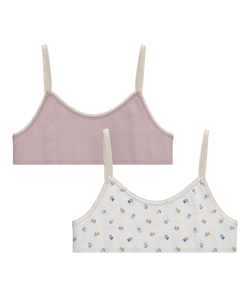 Girls' Floral Patterned Cotton and Elastane Bralettes - 2-Pack | bras | cotton | Elastane Bralettes | girls | petit bateau | petitbateau